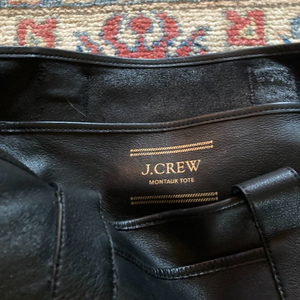 J. Crew Large Montauk Tote - Black Leather - GORGEOUS! - Picture 11 of 12